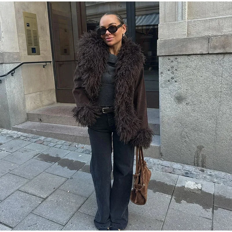 Brown Faux Fur Vintage Coat for Women