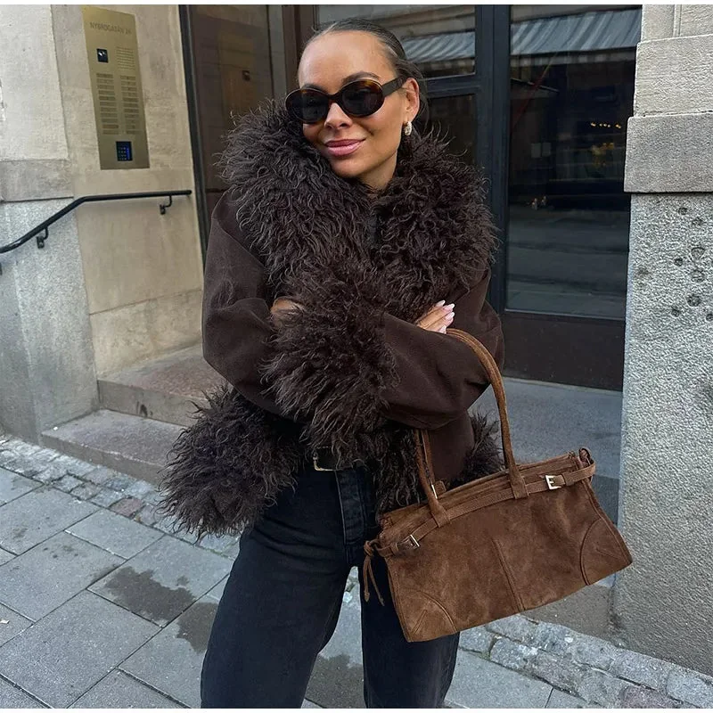 Brown Faux Fur Vintage Coat for Women