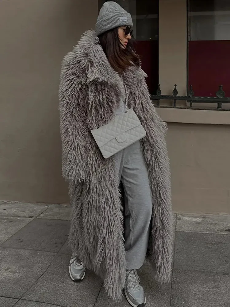 Premium Fluffy Gray Overcoat for Women
