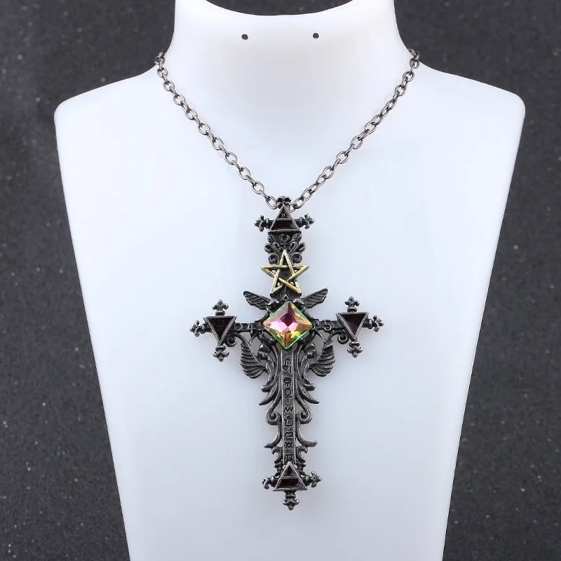 Gothic Style Cross Pendant Necklace in Premium Alloy
