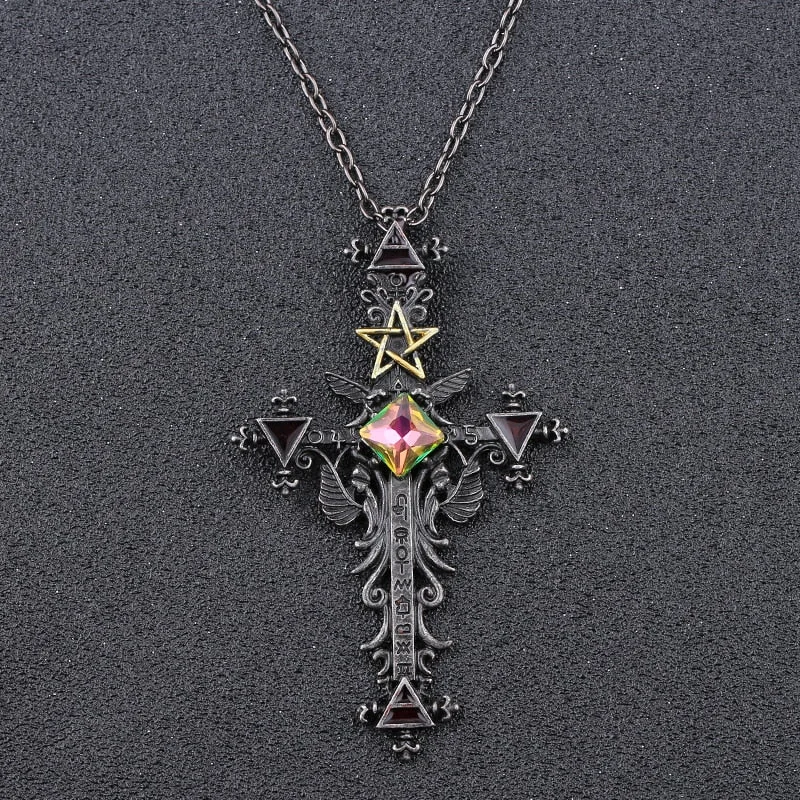 Gothic Style Cross Pendant Necklace in Premium Alloy