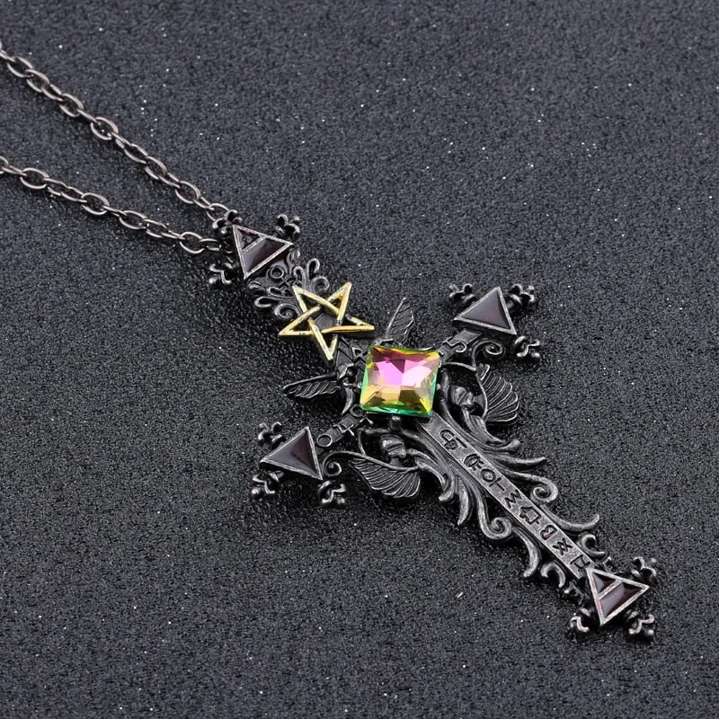 Gothic Style Cross Pendant Necklace in Premium Alloy