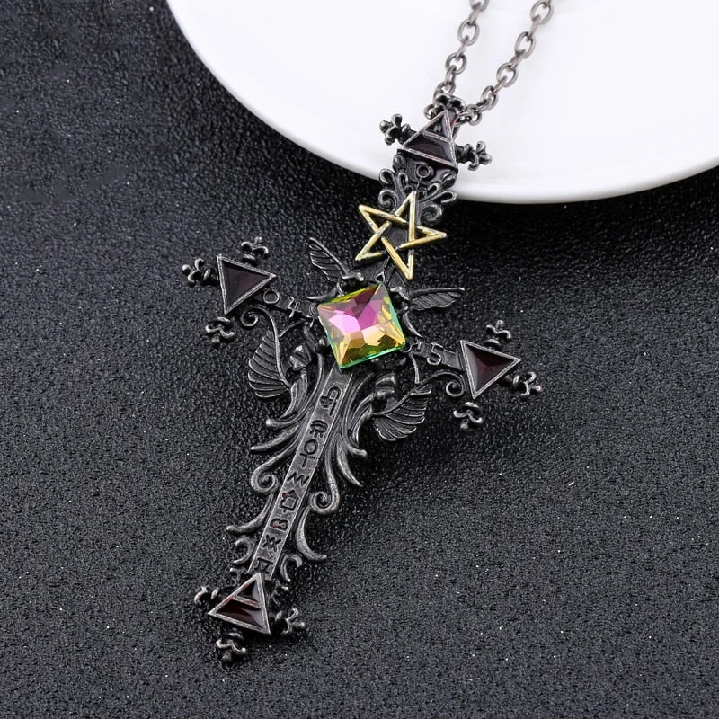 Gothic Style Cross Pendant Necklace in Premium Alloy