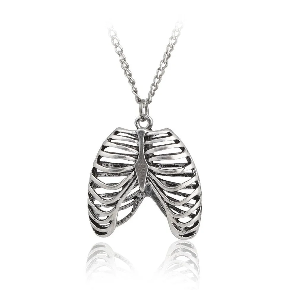 Gothic Alloy Rib Necklace Black Premium Charm