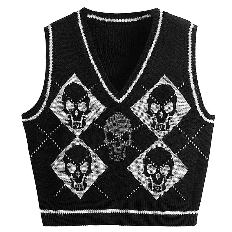 Gothic Skull Print Cotton Polyester Vest