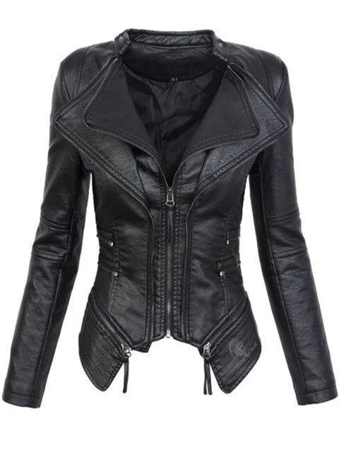 Graceful Faux Leather Womens Jacket Black