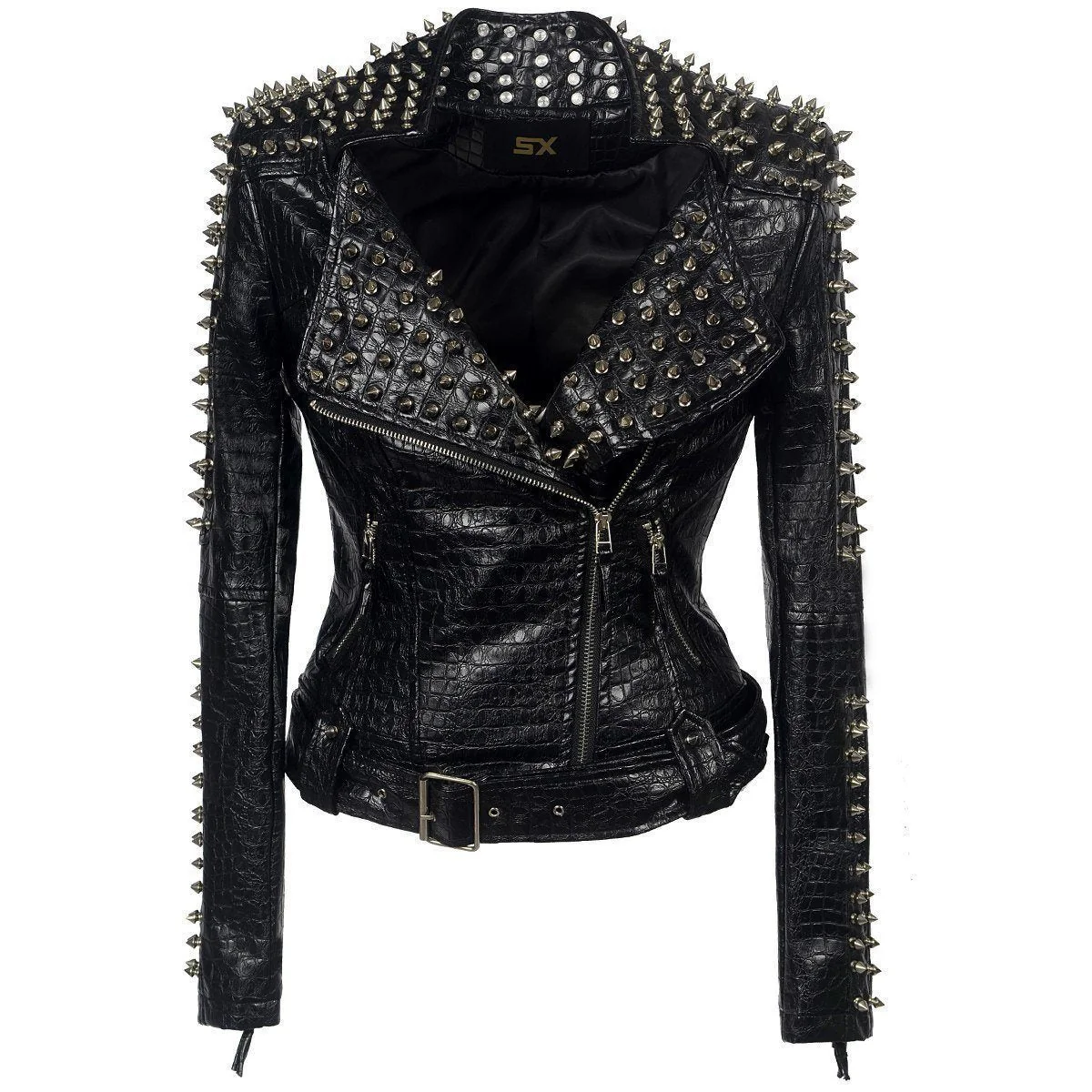 Studded Faux Leather Jacket for Women