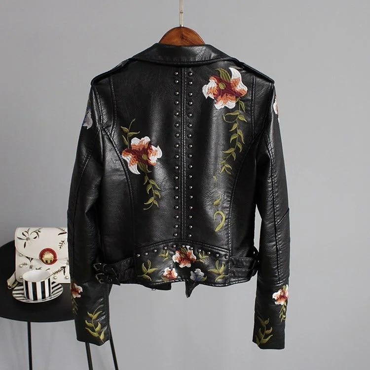 Chic Vegan Leather Jacket in Floreale Style