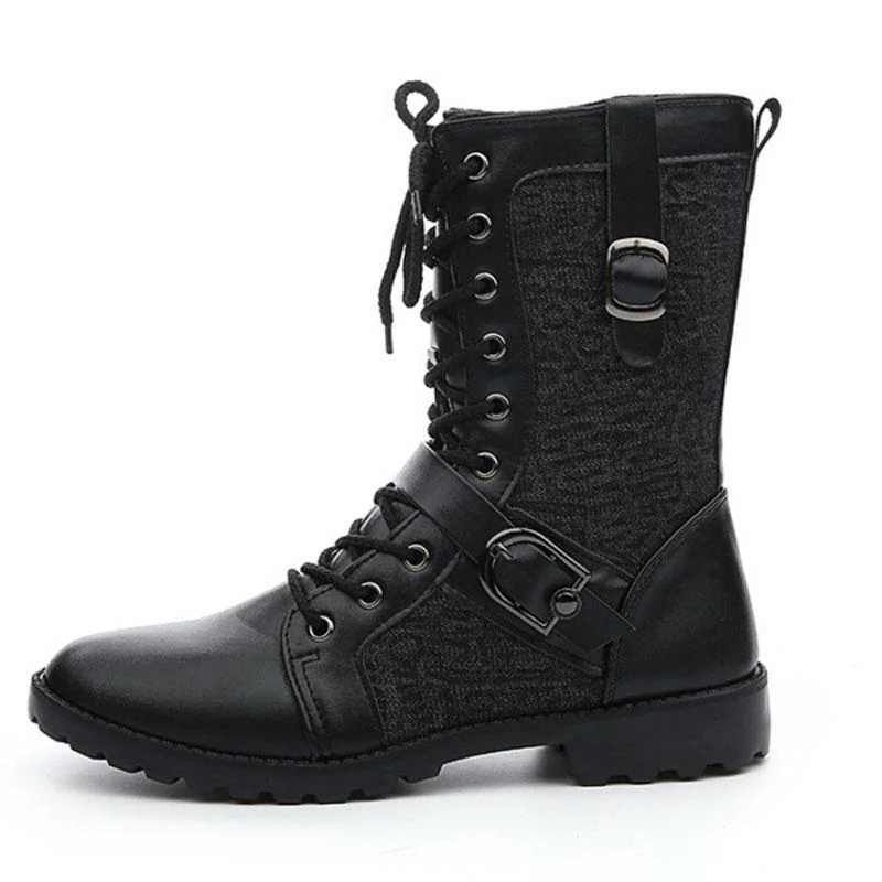 Classic Mens Leather Boots - Black Lace-Up Design