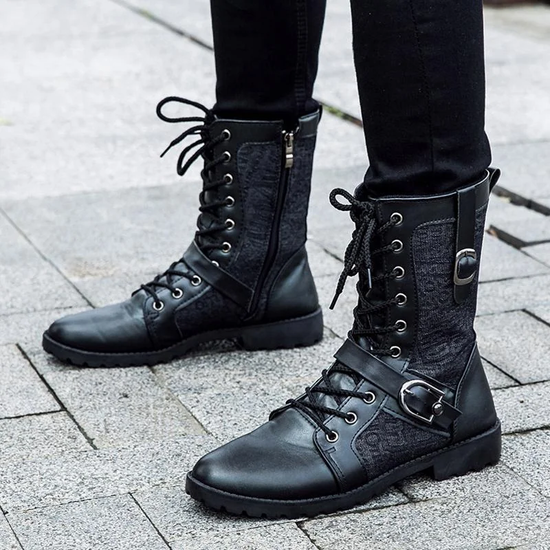 Classic Mens Leather Boots - Black Lace-Up Design