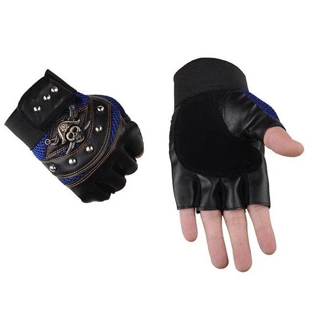 Motorcyclist Leather Riding Gloves - Premium Red/Blue/Black