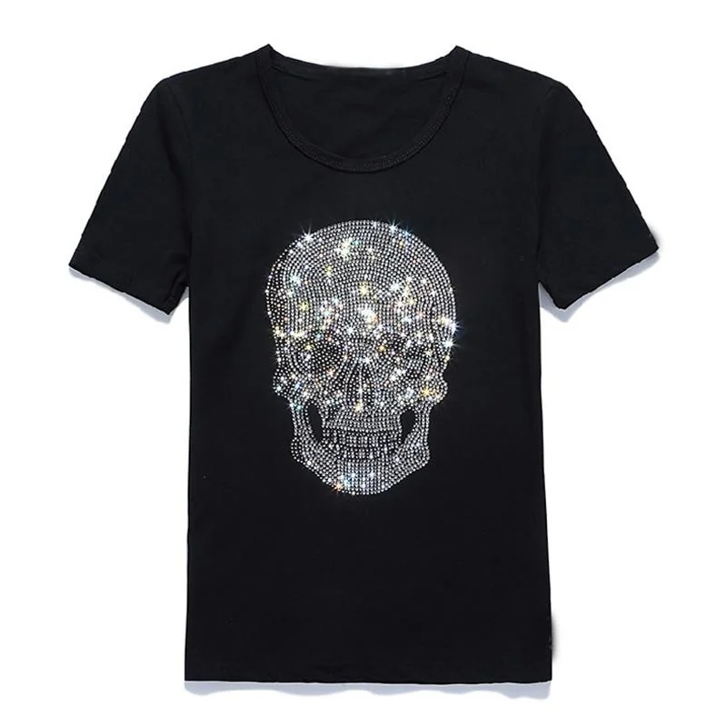 Chic Skull Print Womens T-Shirt in Black Premium Cotton Blend