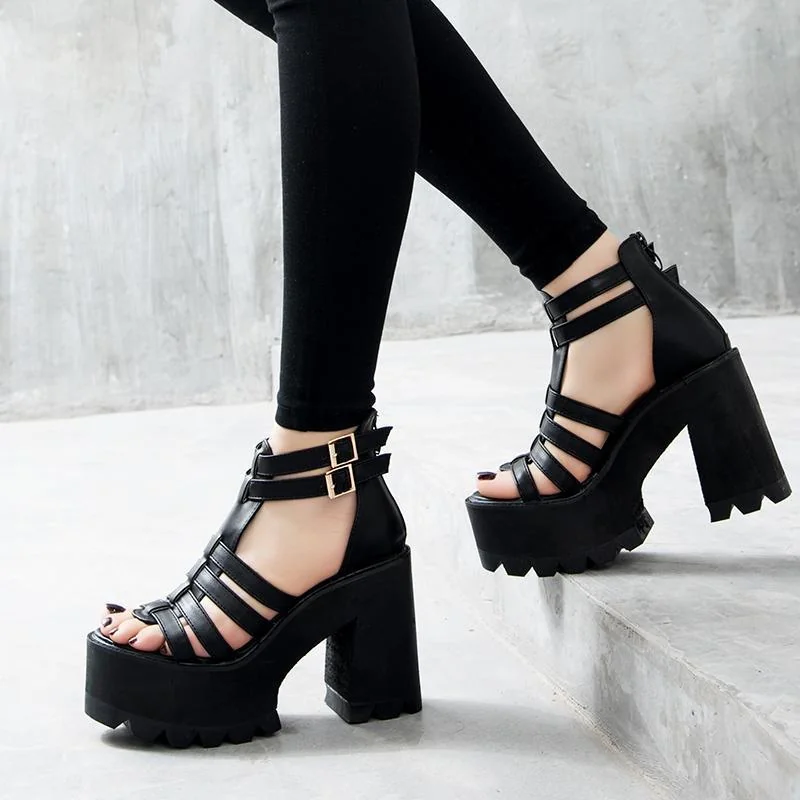 Womens Gothic Platform Shoes in Premium Leather