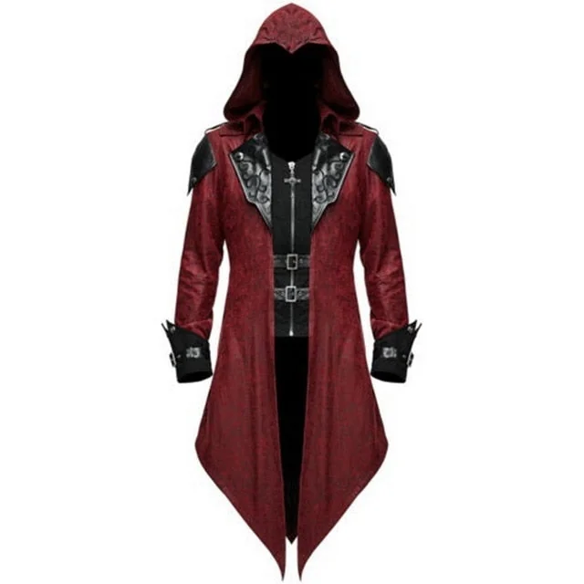 Gothic Style Premium Faux Leather Mens Coat in Black and Red