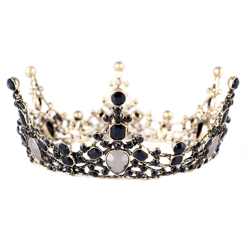 Gothic Black & Gold Bejewelled Crown with Pearlized Details