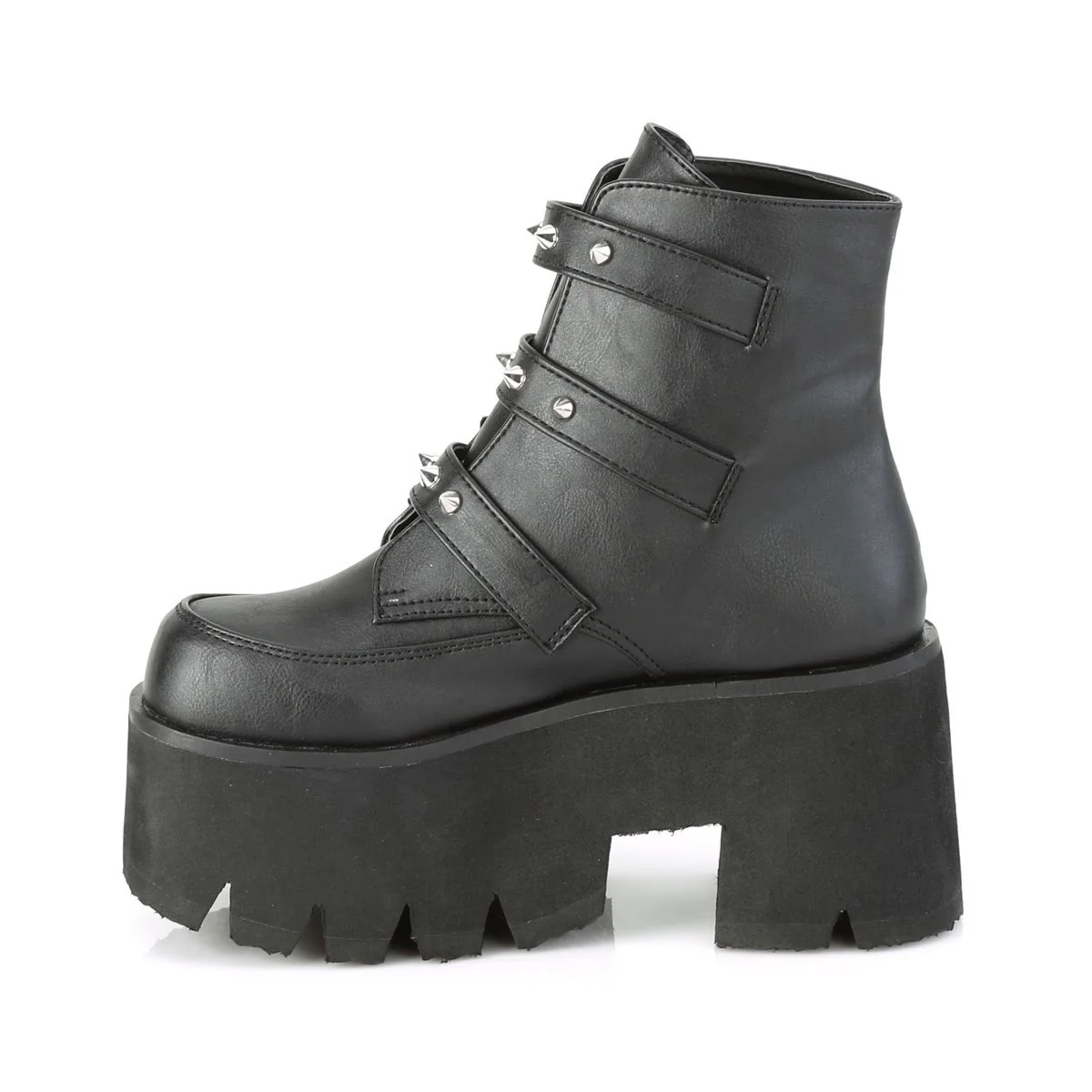 Black Vegan Faux Leather Bat Buckle Platform Boots