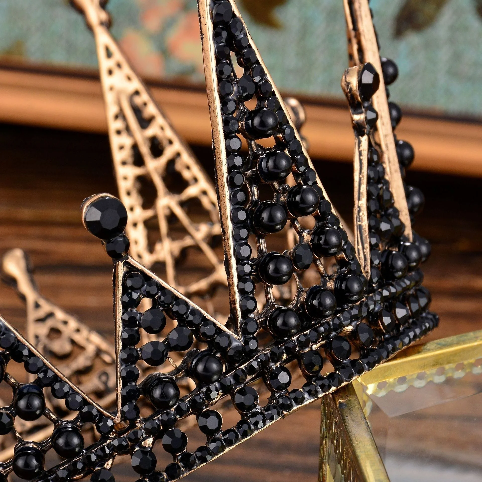 Gothic Mini Crown Headpiece in Black with Gold Accents