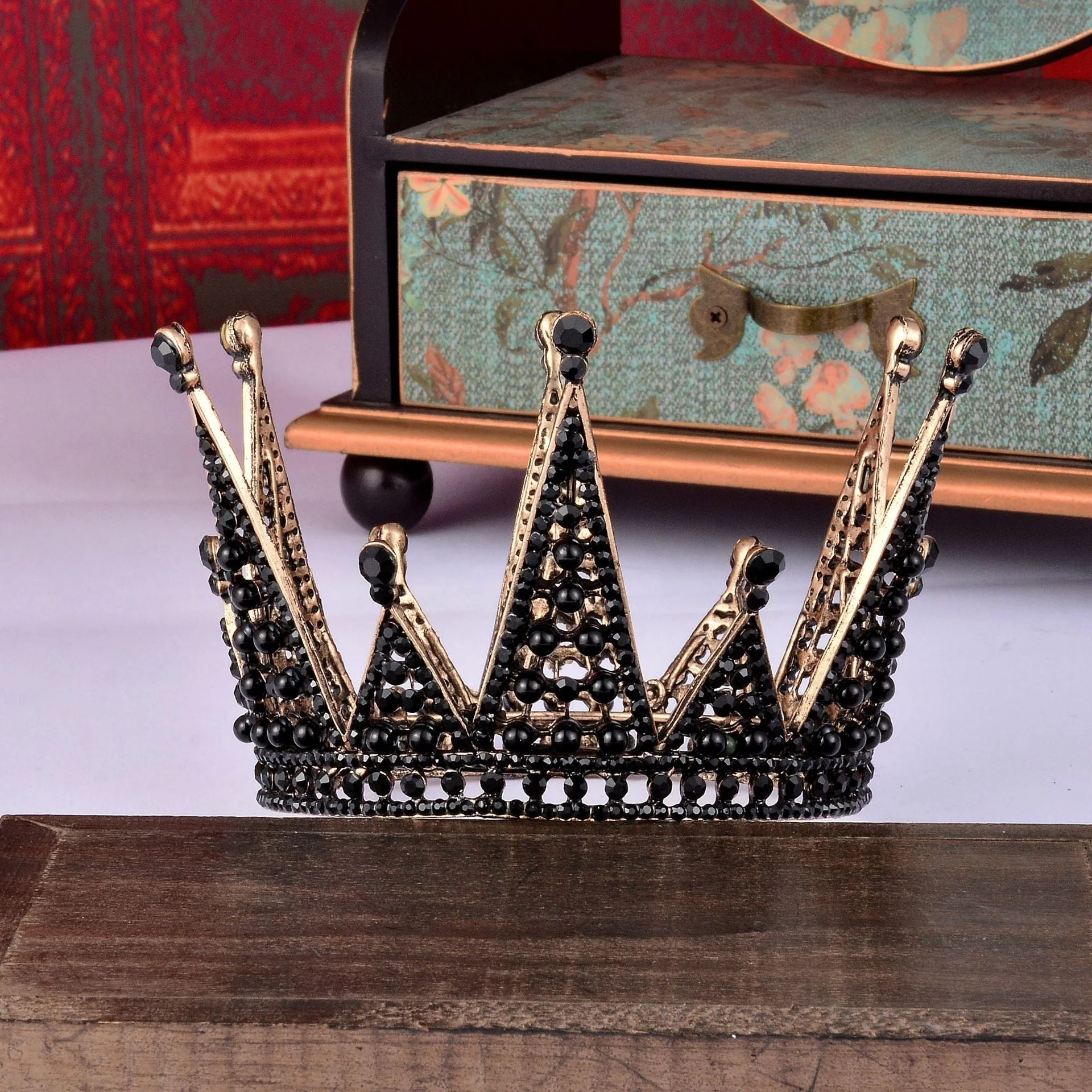 Gothic Mini Crown Headpiece in Black with Gold Accents