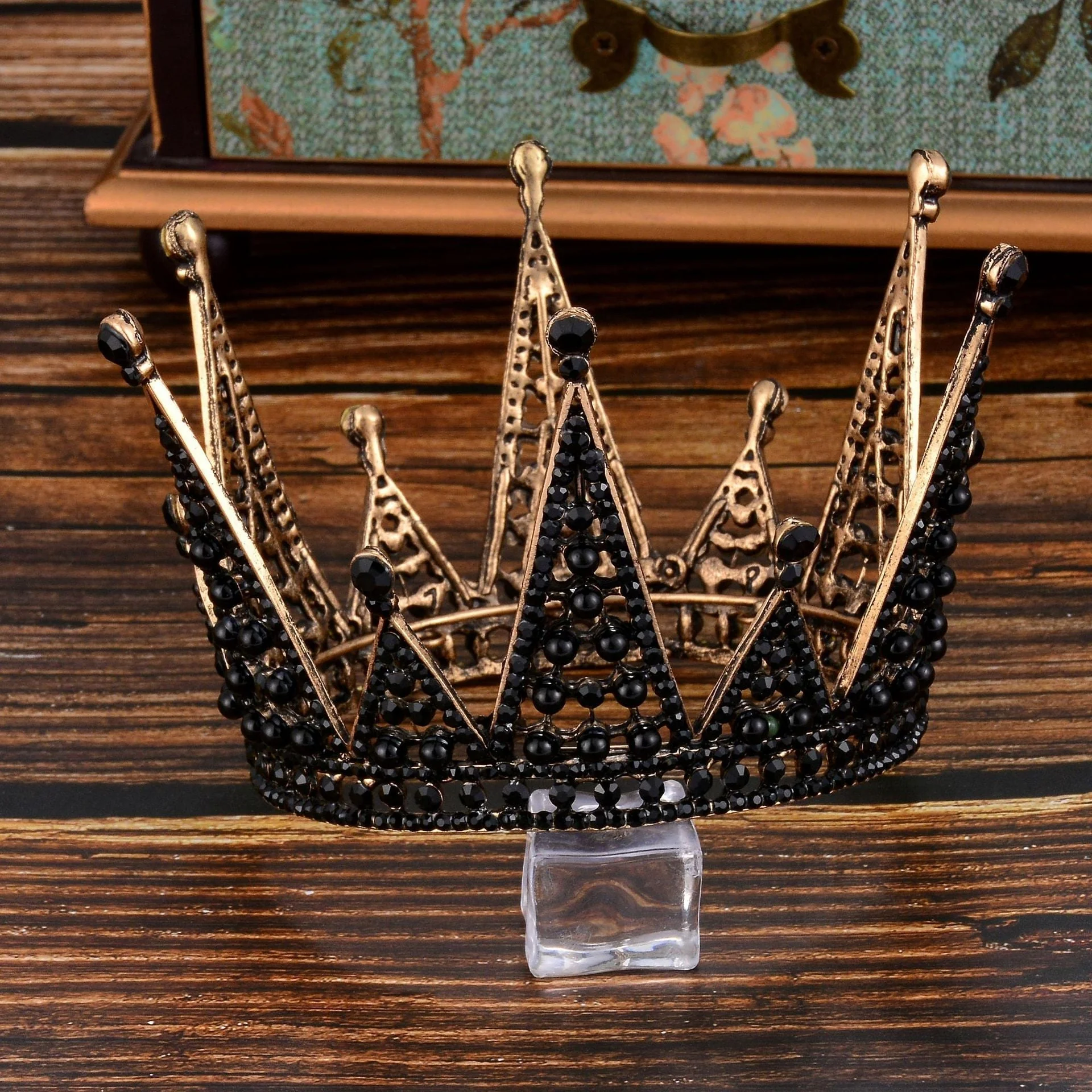 Gothic Mini Crown Headpiece in Black with Gold Accents