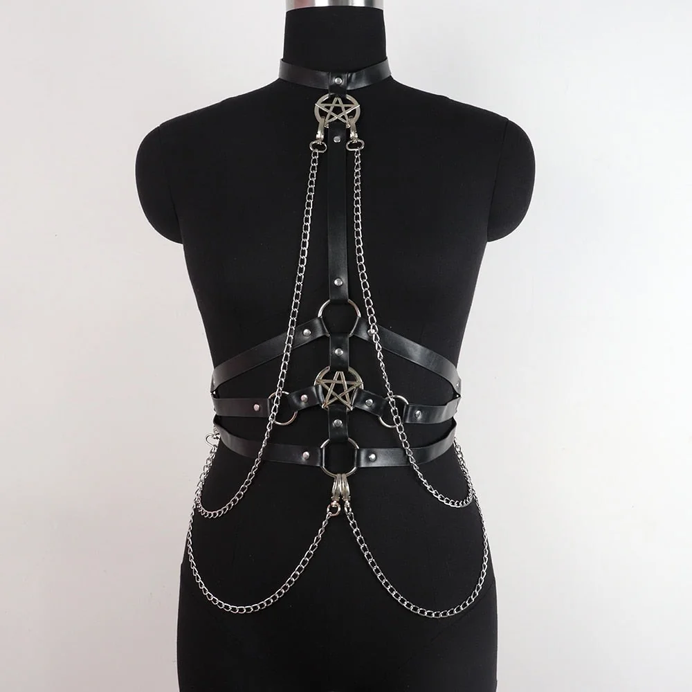 Gothic Cage Under-Bust Body Harness in PU Faux Leather