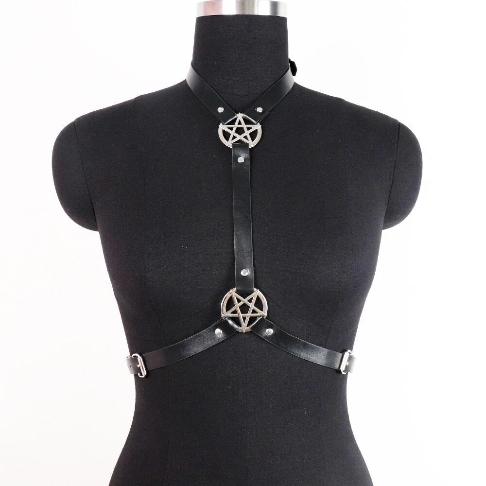 Gothic Cage Under-Bust Body Harness in PU Faux Leather
