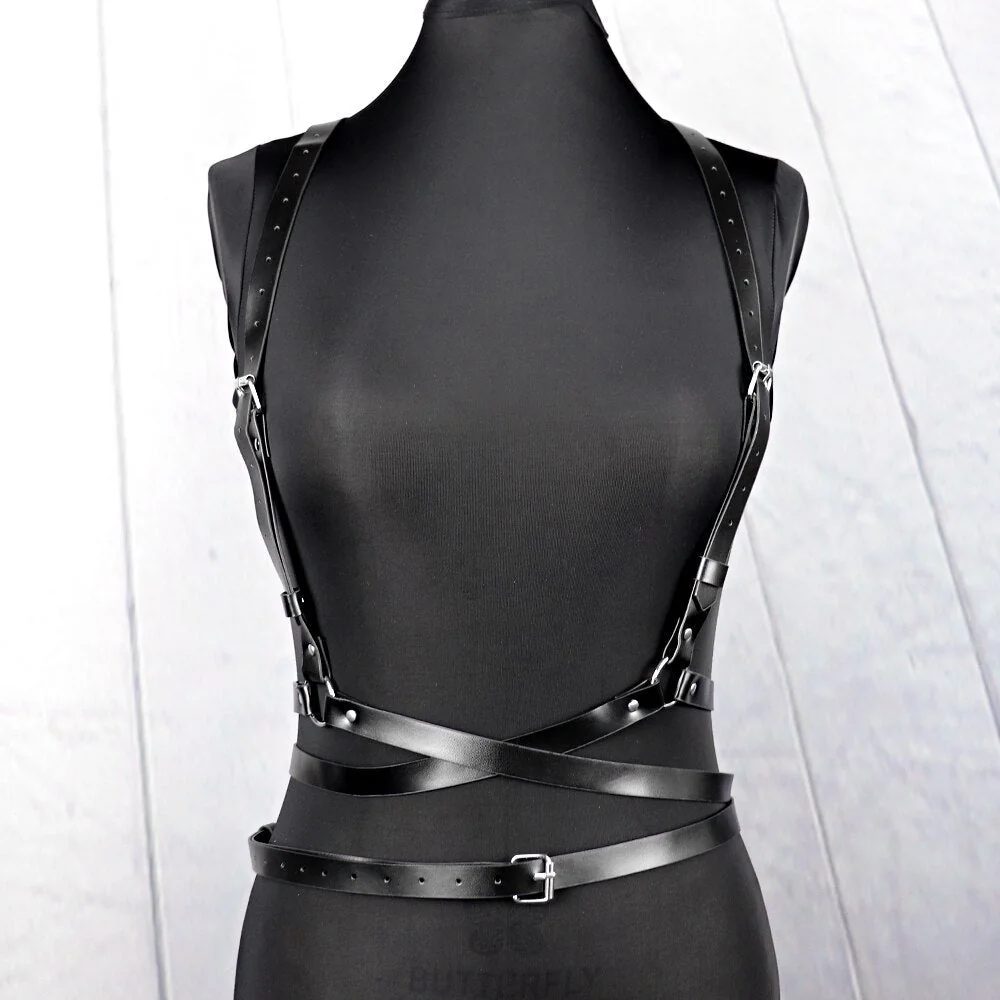 Gothic Cage Under-Bust Body Harness in PU Faux Leather