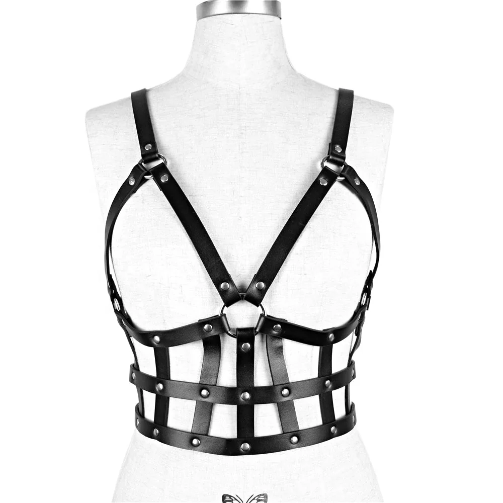 Gothic Cage Under-Bust Body Harness in PU Faux Leather
