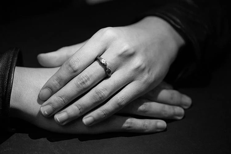 Dark Leather Spike Chain Ring Resizable