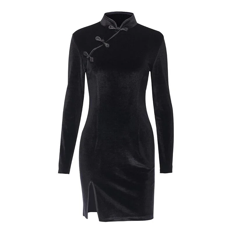 Moody Velvet Goth Dress in Black/Purple