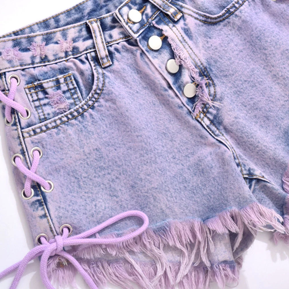 Distressed Stretch Denim Shorts in Blue - Fashionable & Comfortable