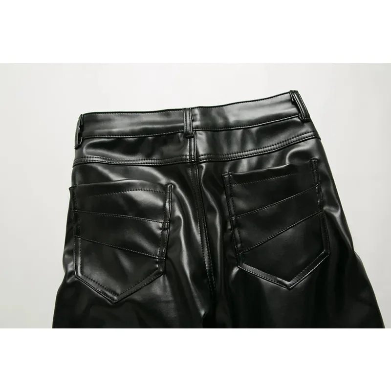 Classic Black Faux Leather Mens Pants