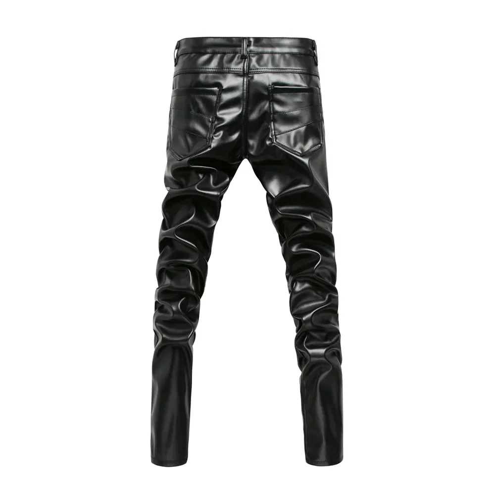 Classic Black Faux Leather Mens Pants