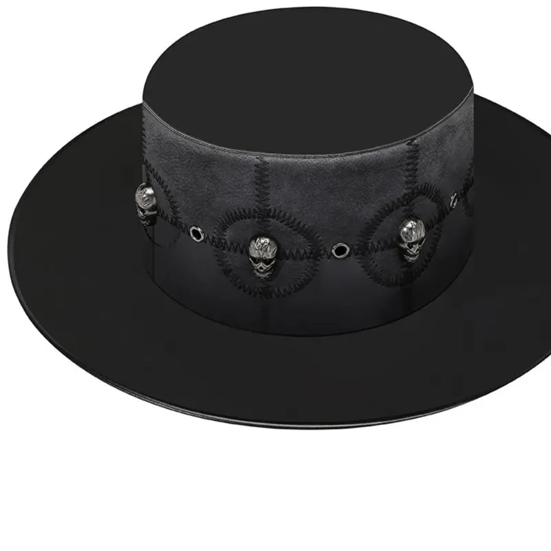 Mens Black Leather Skull Hat 59cm Circumference