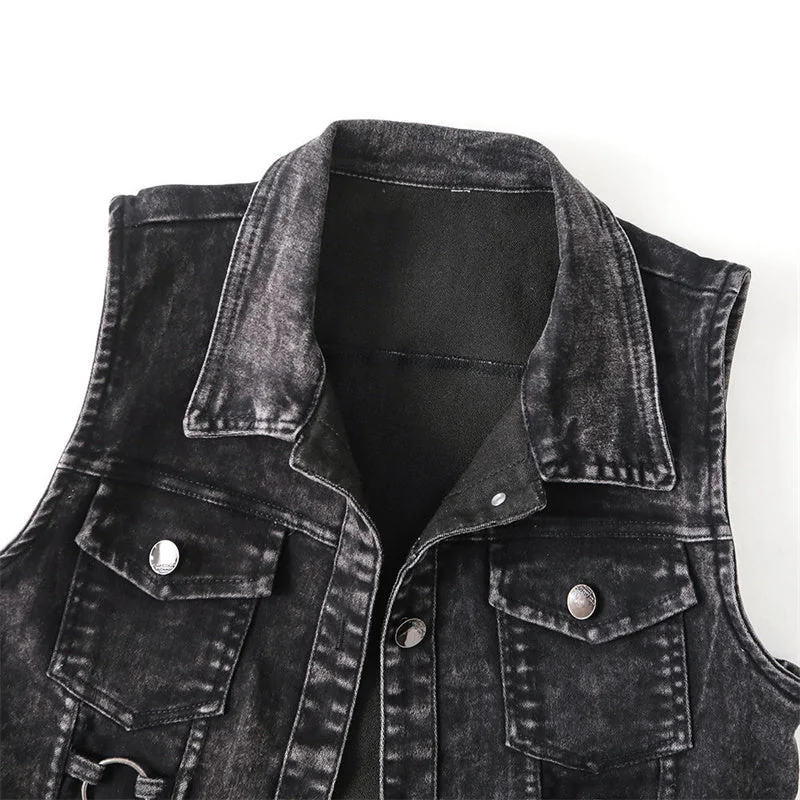 Womens Black Denim Vest - Premium Cotton Blend