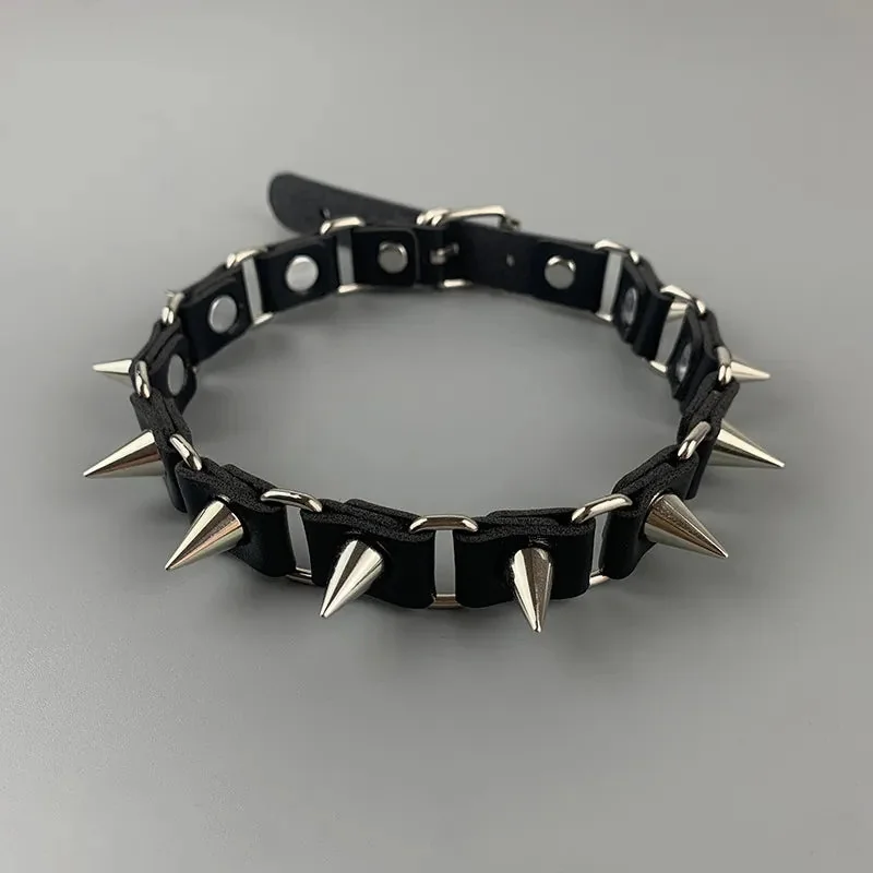 Black Spike Choker Premium PU Leather Womens Necklace