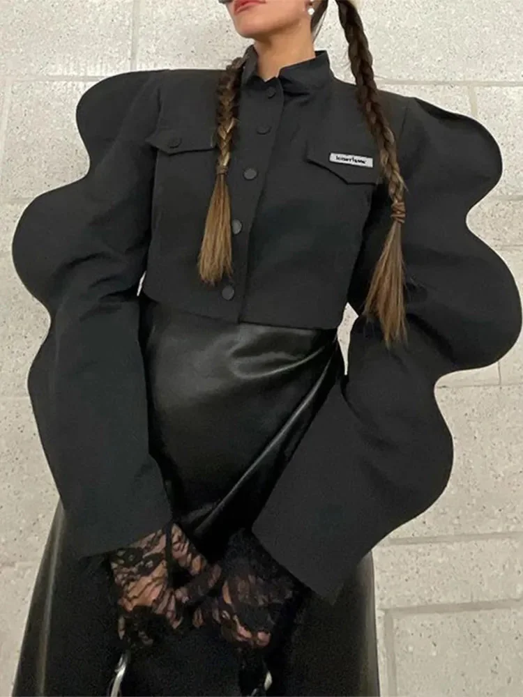 Black Cotton Polyester Blend Womens Jacket