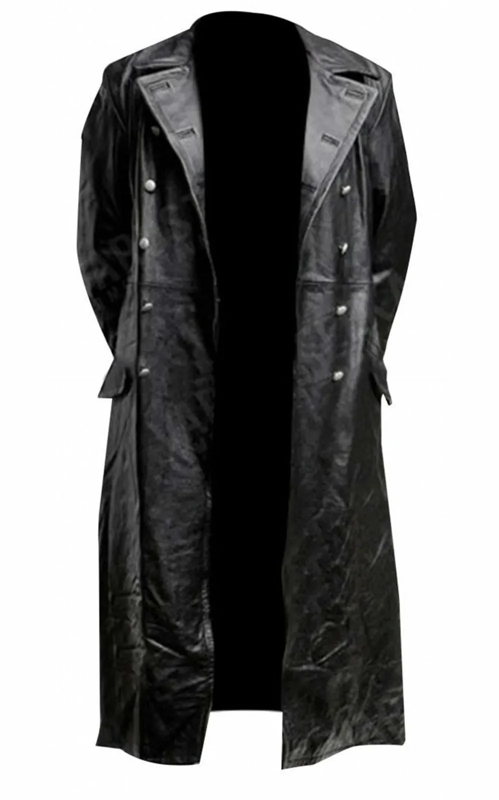 Classic Black Leather Trench Coat for Men