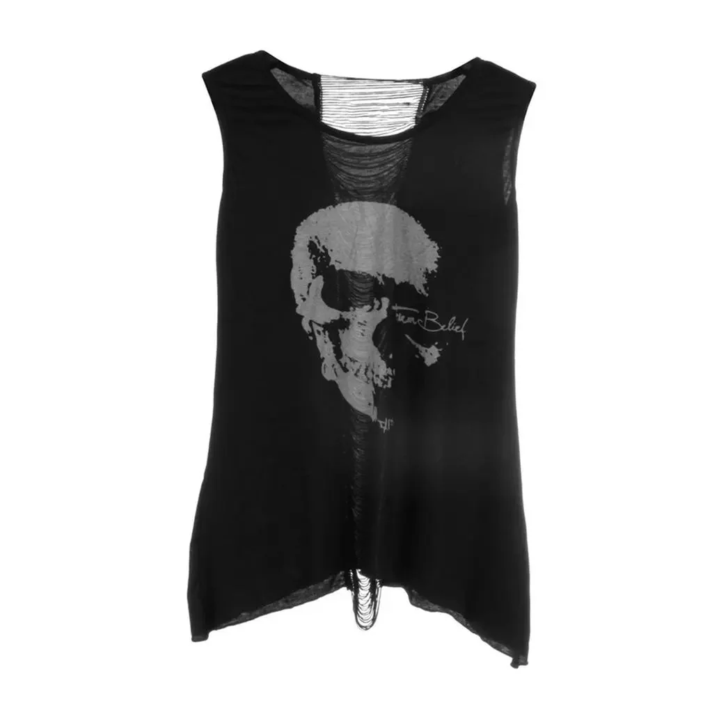 Elegant Black Skull Patterned Womens Top