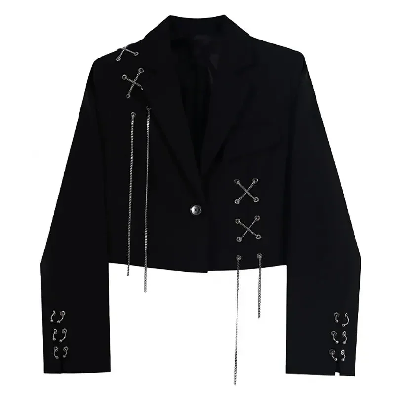 Gothic Style Black Cropped Blazer for Women