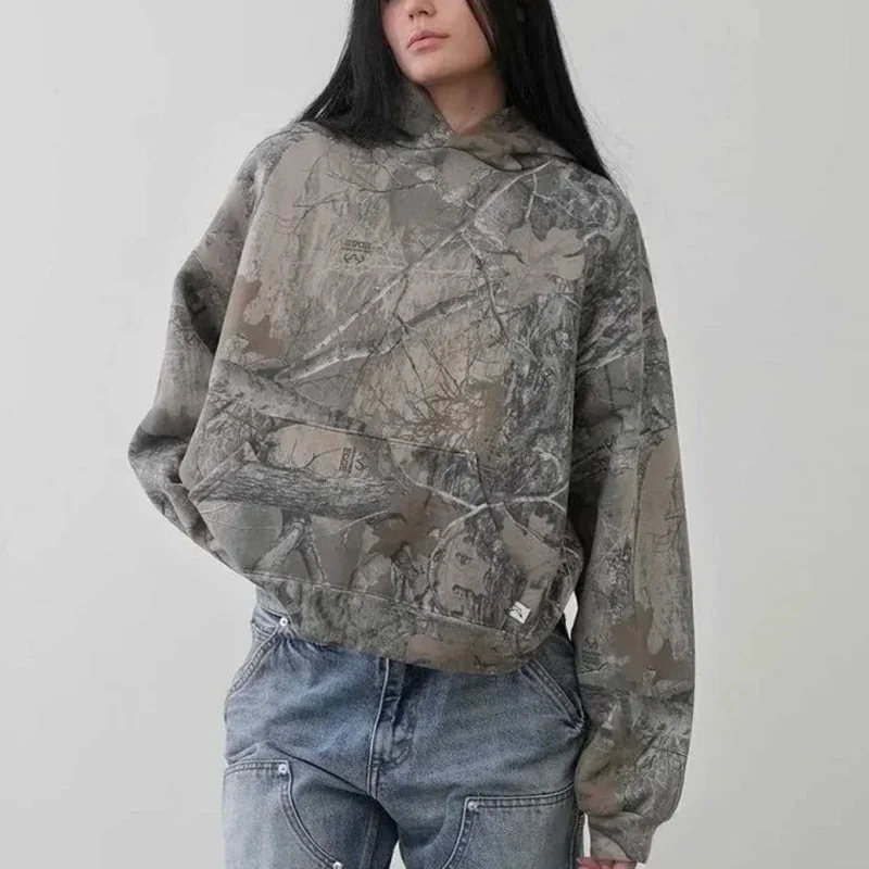 Gray Camouflage Pullover Womens Premium Blend