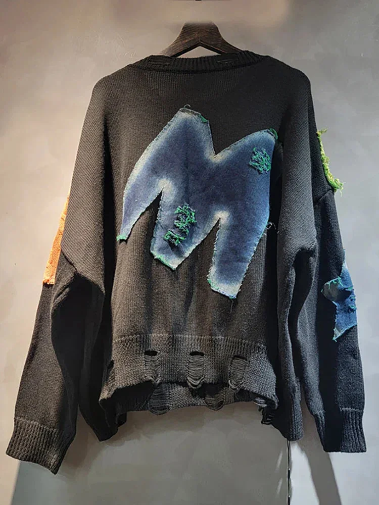 Fashionable Black Loose Fit Womens Pullover