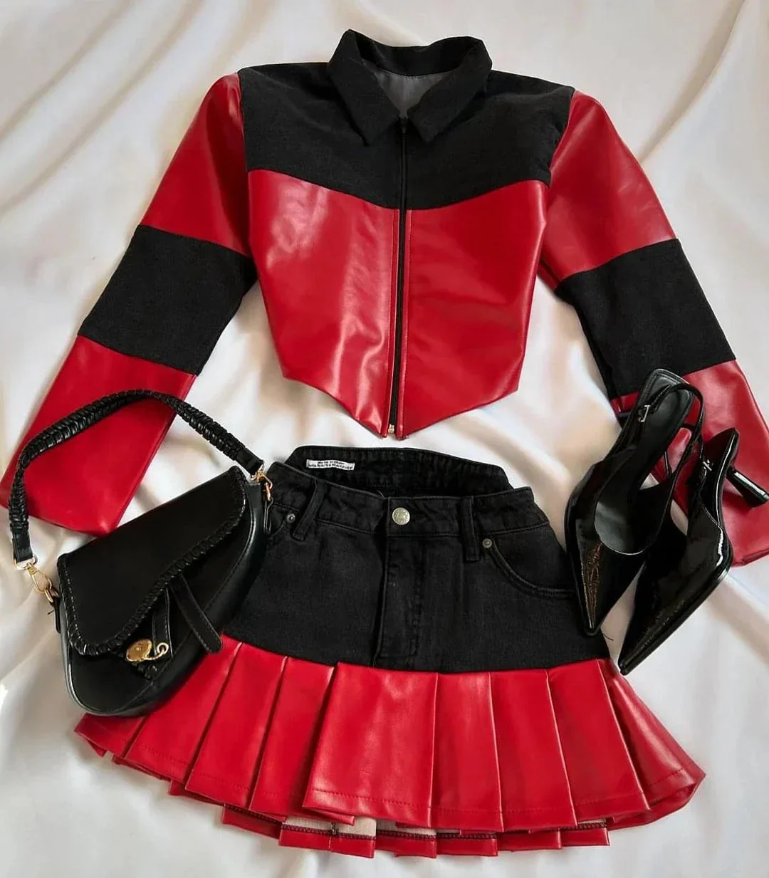 Red Faux Leather Womens Set