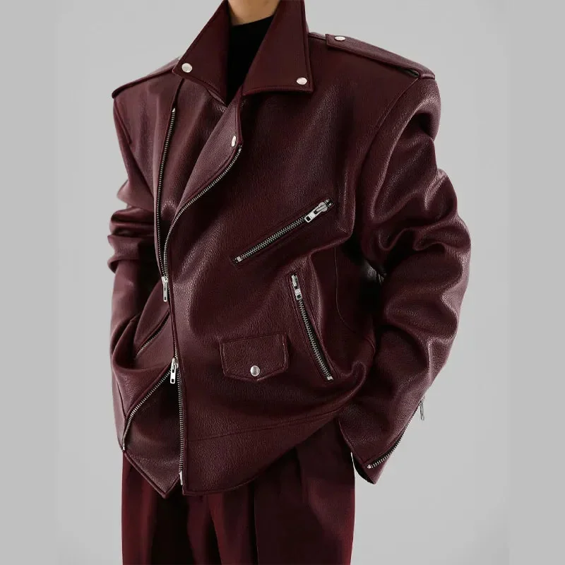 Burgundy Faux Leather Jacket for Women