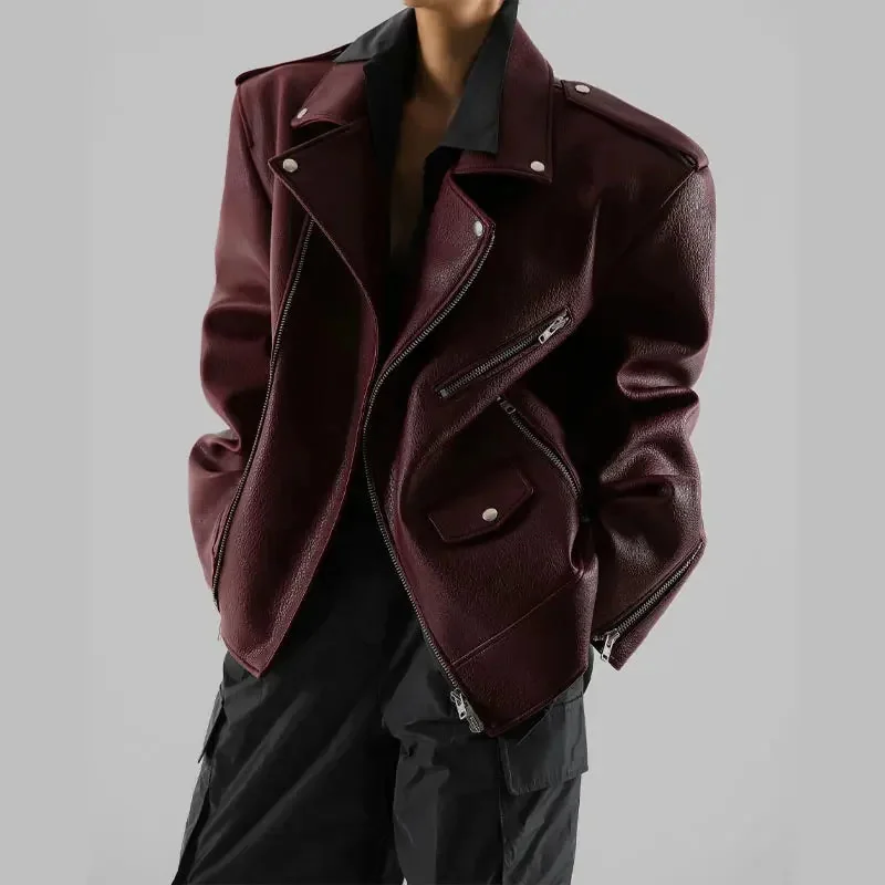 Burgundy Faux Leather Jacket for Women