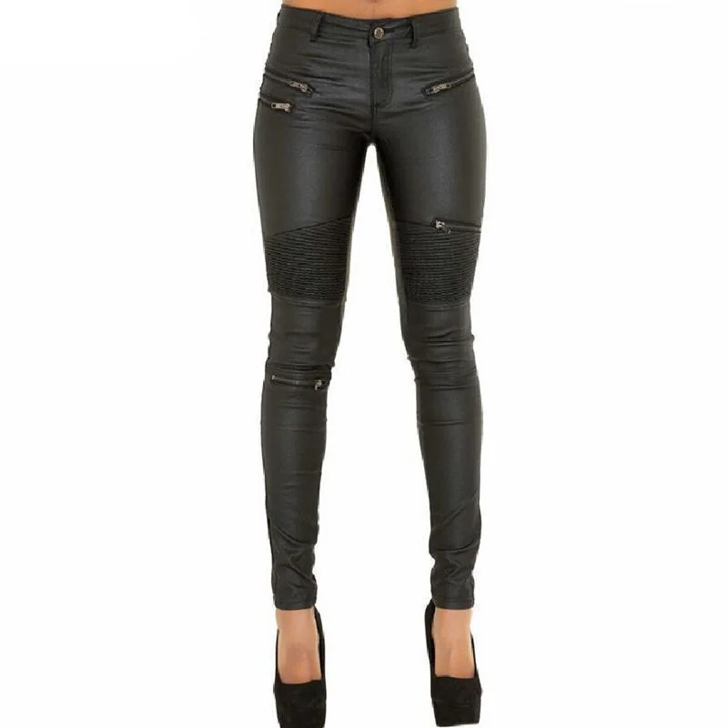 Chic Faux Leather Pants Womens Cotton Blend XS-3XL