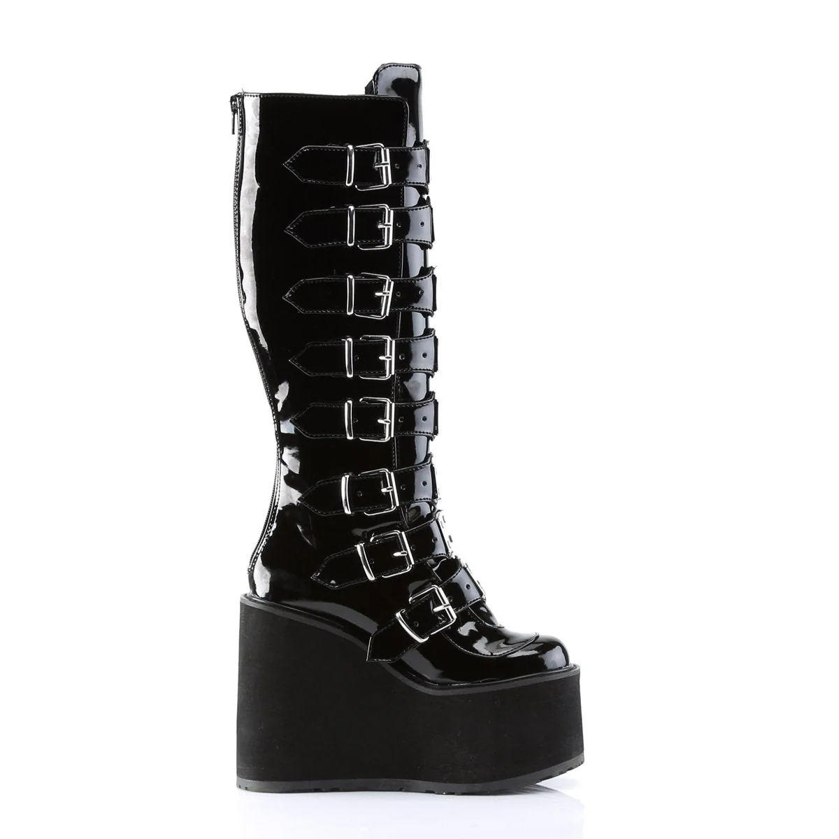 Gothic Buckled Platform Boots - Vegan Patent Finish