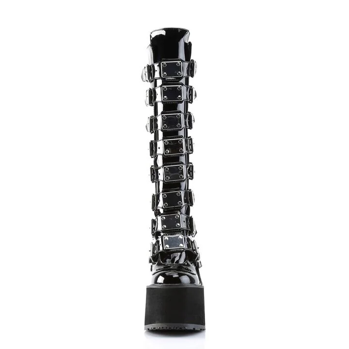 Gothic Buckled Platform Boots - Vegan Patent Finish