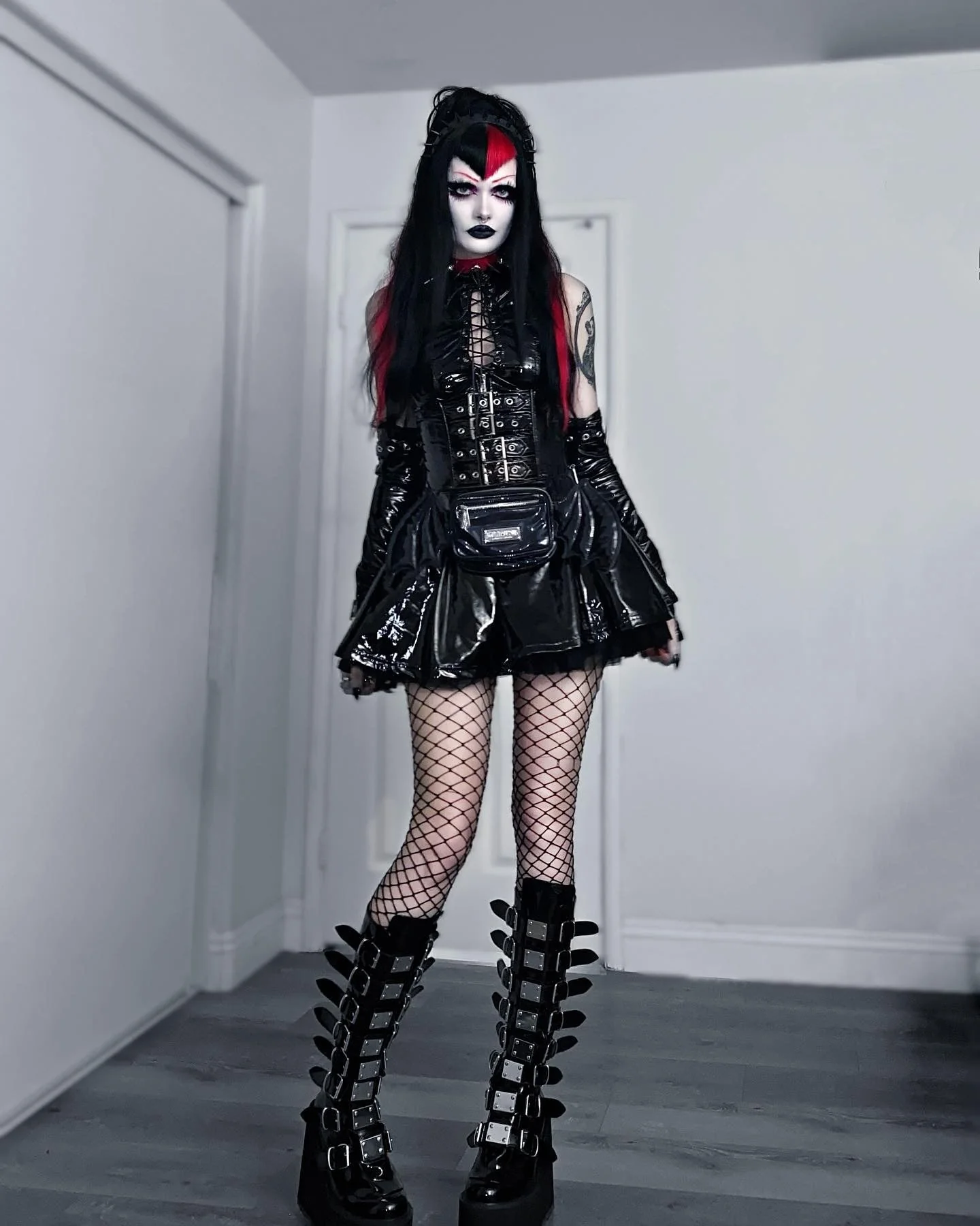 Gothic Buckled Platform Boots - Vegan Patent Finish