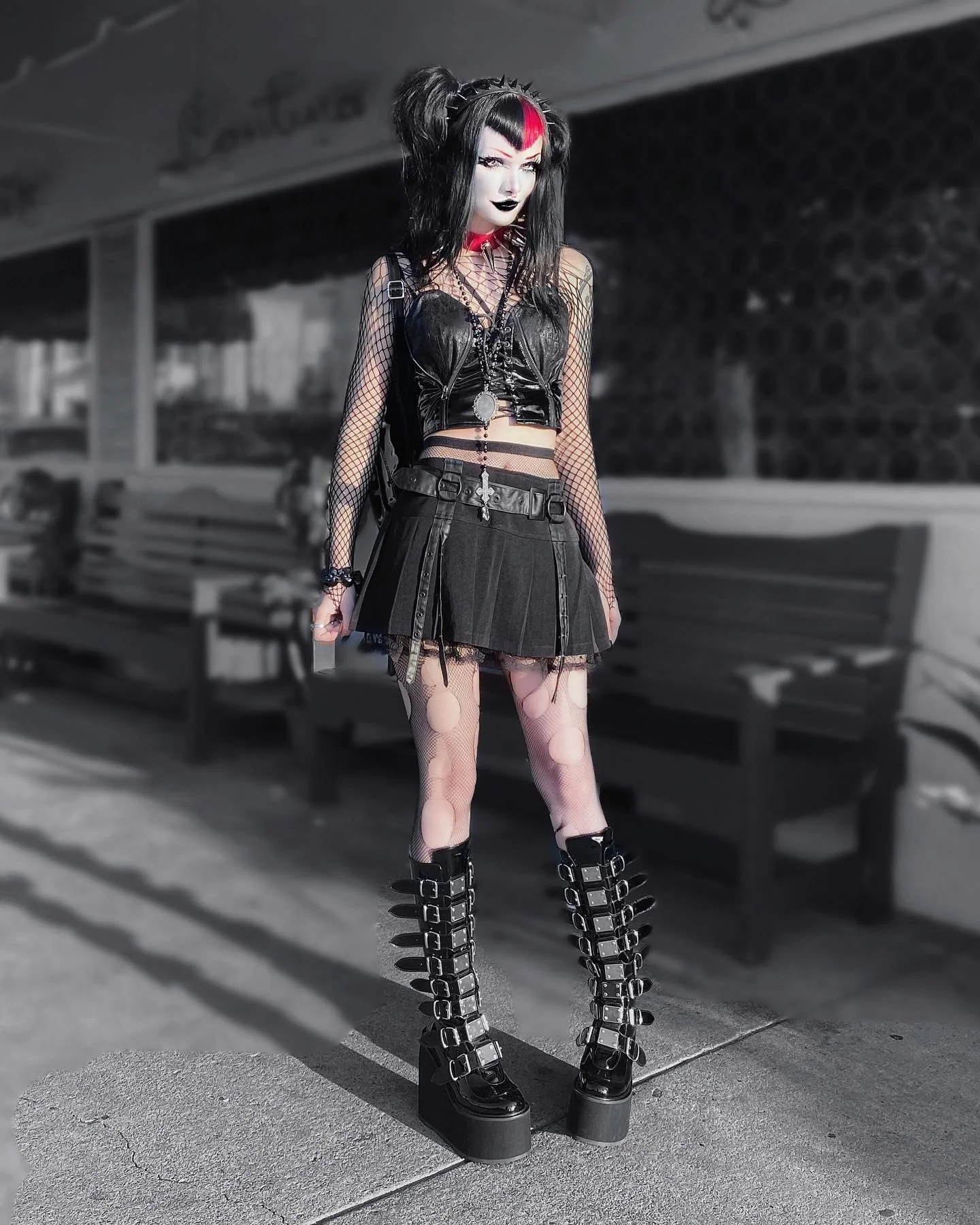 Gothic Buckled Platform Boots - Vegan Patent Finish