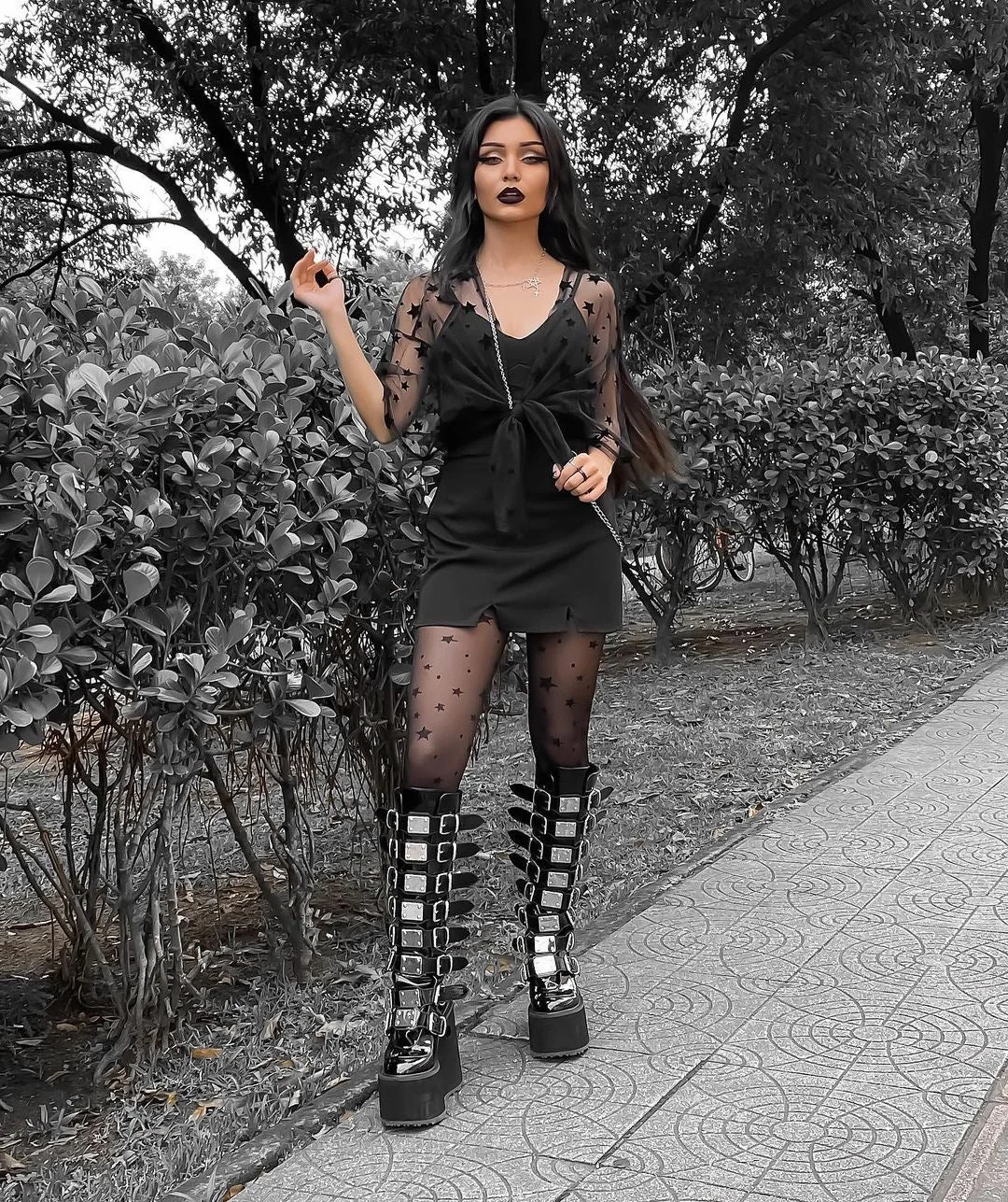 Gothic Buckled Platform Boots - Vegan Patent Finish
